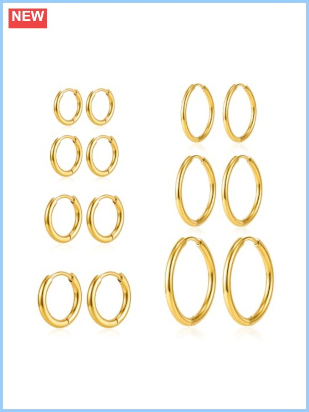 7 Pairs Gold Plated Hoop Earrings Set Lightweight Hypoallergenic Women Jewelry
